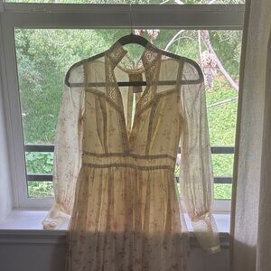 Gunne Sax Cream Floral Long Sleeve Dress